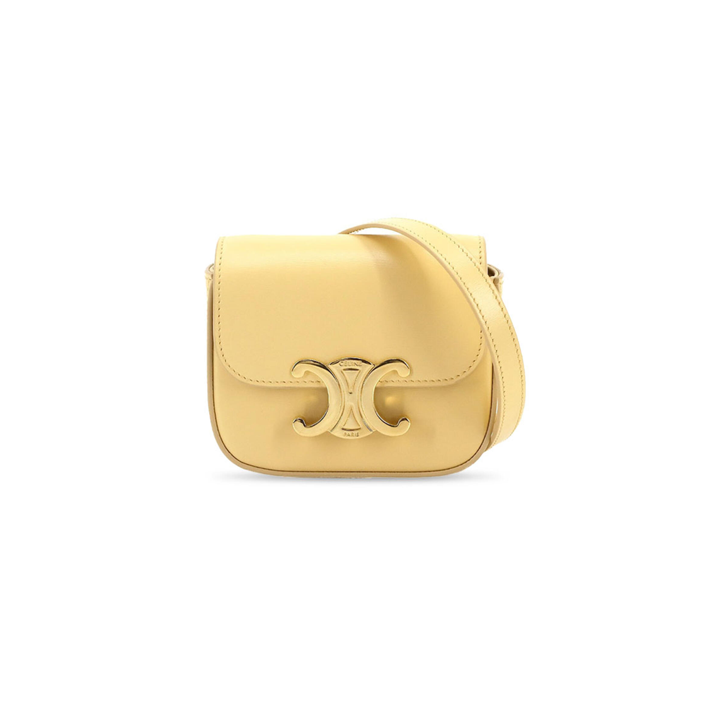 Ce1i*e mini claude in shiny calfskin with gold finish hardware pollen 10i513dpv.11po (12*9.5*4cm)